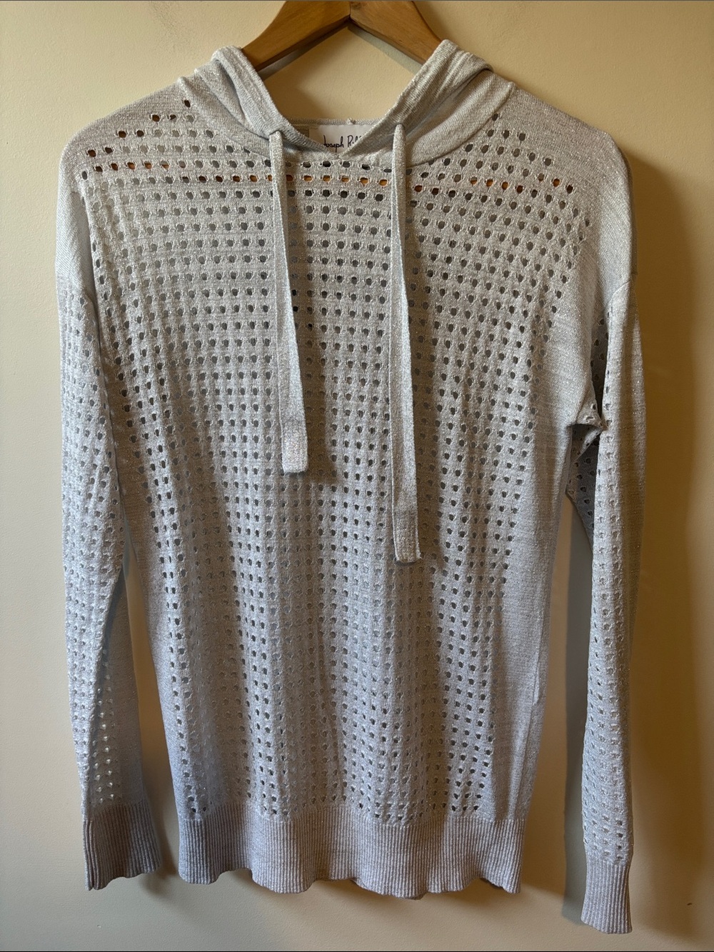 Joseph Ribkoff Light Gray Open-Knit Hooded Sweater